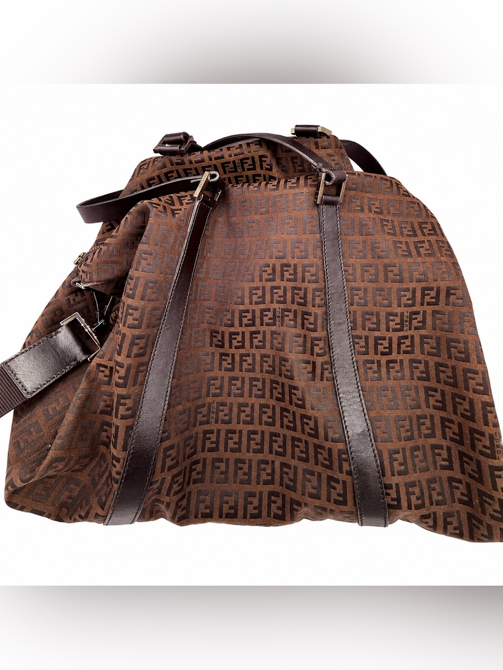 Fendi Zucchino LARGE canvas/leather overnight travel shoulder/crossbody bag